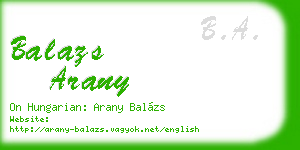 balazs arany business card